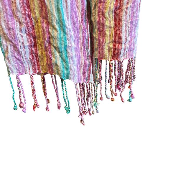 Cejon Scarf Wrap Shawl Multicolor Stripes 100% Rayon Fringe Rectangle India - Picture 6 of 8